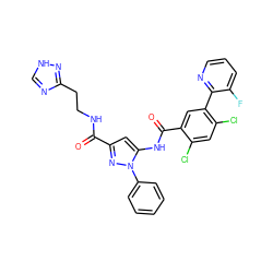 O=C(NCCc1nc[nH]n1)c1cc(NC(=O)c2cc(-c3ncccc3F)c(Cl)cc2Cl)n(-c2ccccc2)n1 ZINC001772634306