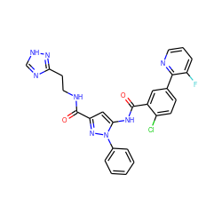 O=C(NCCc1nc[nH]n1)c1cc(NC(=O)c2cc(-c3ncccc3F)ccc2Cl)n(-c2ccccc2)n1 ZINC001772652986