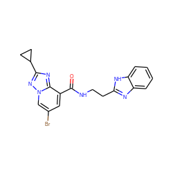 O=C(NCCc1nc2ccccc2[nH]1)c1cc(Br)cn2nc(C3CC3)nc12 ZINC000095577930