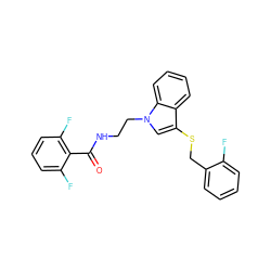 O=C(NCCn1cc(SCc2ccccc2F)c2ccccc21)c1c(F)cccc1F ZINC000008683910