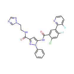 O=C(NCCn1cncn1)c1cc(NC(=O)c2cc(-c3ncccc3F)c(F)cc2Cl)n(-c2ccccc2)n1 ZINC001772584025