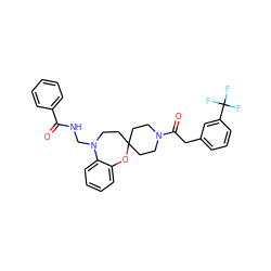 O=C(NCN1CCC2(CCN(C(=O)Cc3cccc(C(F)(F)F)c3)CC2)Oc2ccccc21)c1ccccc1 ZINC000095593780