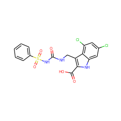 O=C(NCc1c(C(=O)O)[nH]c2cc(Cl)cc(Cl)c12)NS(=O)(=O)c1ccccc1 ZINC000013492830