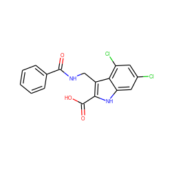 O=C(NCc1c(C(=O)O)[nH]c2cc(Cl)cc(Cl)c12)c1ccccc1 ZINC000013492827