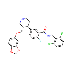 O=C(NCc1c(Cl)cccc1Cl)c1cc([C@@H]2CCNC[C@H]2COc2ccc3c(c2)OCO3)ccc1F ZINC001772609900