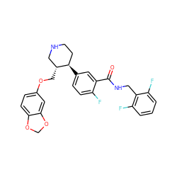 O=C(NCc1c(F)cccc1F)c1cc([C@@H]2CCNC[C@H]2COc2ccc3c(c2)OCO3)ccc1F ZINC001772655435