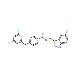 O=C(NCc1c[nH]c2ccc(Cl)cc12)c1ccc(Cc2cc(F)cc(F)c2)cc1 ZINC000216054079