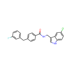 O=C(NCc1c[nH]c2ccc(Cl)cc12)c1ccc(Cc2cccc(F)c2)cc1 ZINC000216053945