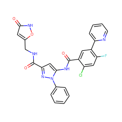 O=C(NCc1cc(=O)[nH]o1)c1cc(NC(=O)c2cc(-c3ccccn3)c(F)cc2Cl)n(-c2ccccc2)n1 ZINC001772586960