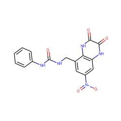 O=C(NCc1cc([N+](=O)[O-])cc2[nH]c(=O)c(=O)[nH]c12)Nc1ccccc1 ZINC000027554569