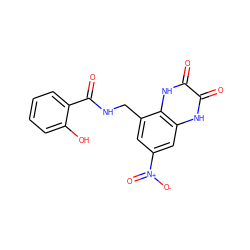 O=C(NCc1cc([N+](=O)[O-])cc2[nH]c(=O)c(=O)[nH]c12)c1ccccc1O ZINC000027554370