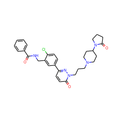 O=C(NCc1cc(-c2ccc(=O)n(CCCN3CCC(N4CCCC4=O)CC3)n2)ccc1Cl)c1ccccc1 ZINC000053296288