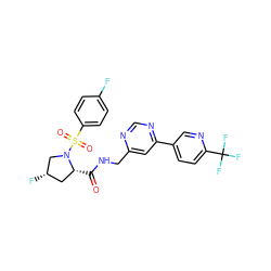 O=C(NCc1cc(-c2ccc(C(F)(F)F)nc2)ncn1)[C@@H]1C[C@H](F)CN1S(=O)(=O)c1ccc(F)cc1 ZINC001772633216