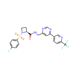 O=C(NCc1cc(-c2ccc(C(F)(F)F)nc2)ncn1)[C@@H]1CCN1S(=O)(=O)c1ccc(F)cc1 ZINC001772647327