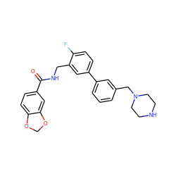 O=C(NCc1cc(-c2cccc(CN3CCNCC3)c2)ccc1F)c1ccc2c(c1)OCO2 ZINC000040431337