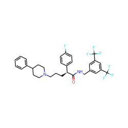 O=C(NCc1cc(C(F)(F)F)cc(C(F)(F)F)c1)[C@@H](CCCN1CCC(c2ccccc2)CC1)c1ccc(F)cc1 ZINC000034804232