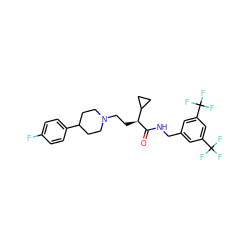 O=C(NCc1cc(C(F)(F)F)cc(C(F)(F)F)c1)[C@@H](CCN1CCC(c2ccc(F)cc2)CC1)C1CC1 ZINC000029040101