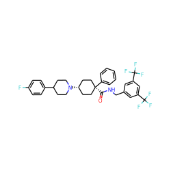 O=C(NCc1cc(C(F)(F)F)cc(C(F)(F)F)c1)[C@]1(c2ccccc2)CC[C@H](N2CCC(c3ccc(F)cc3)CC2)CC1 ZINC000102261228