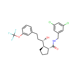 O=C(NCc1cc(Cl)cc(Cl)c1)[C@@H]1CCC[C@H]1[C@@H](O)CCc1cccc(OC(F)(F)F)c1 ZINC000028572041