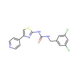 O=C(NCc1cc(Cl)cc(Cl)c1)Nc1nc(-c2ccncc2)cs1 ZINC000165754404