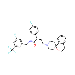 O=C(NCc1cc(F)cc(C(F)(F)F)c1)[C@H](CCN1CCC2(CC1)OCCc1ccccc12)c1ccc(F)cc1 ZINC000473108887