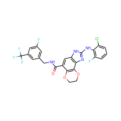 O=C(NCc1cc(F)cc(C(F)(F)F)c1)c1cc2[nH]c(Nc3c(F)cccc3Cl)nc2c2c1OCCO2 ZINC000205325426