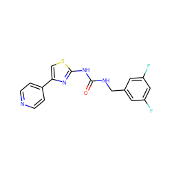 O=C(NCc1cc(F)cc(F)c1)Nc1nc(-c2ccncc2)cs1 ZINC000165444958