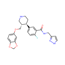 O=C(NCc1cc[nH]n1)c1cc([C@@H]2CCNC[C@H]2COc2ccc3c(c2)OCO3)ccc1F ZINC001772601519