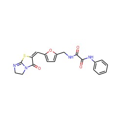 O=C(NCc1ccc(/C=c2/sc3n(c2=O)CCN=3)o1)C(=O)Nc1ccccc1 ZINC000013154116