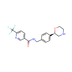 O=C(NCc1ccc([C@@H]2CNCCO2)cc1)c1ccc(C(F)(F)F)nc1 ZINC000117727958