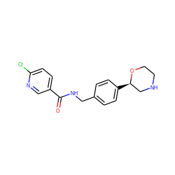 O=C(NCc1ccc([C@@H]2CNCCO2)cc1)c1ccc(Cl)nc1 ZINC000117713424