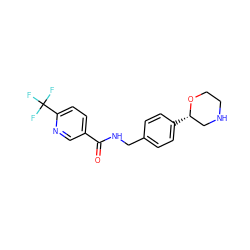 O=C(NCc1ccc([C@H]2CNCCO2)cc1)c1ccc(C(F)(F)F)nc1 ZINC000117727960