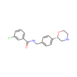 O=C(NCc1ccc([C@H]2CNCCO2)cc1)c1cccc(Cl)c1 ZINC000117719470