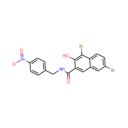 O=C(NCc1ccc([N+](=O)[O-])cc1)c1cc2cc(Br)ccc2c(Br)c1O ZINC000026180324