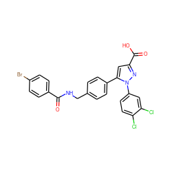 O=C(NCc1ccc(-c2cc(C(=O)O)nn2-c2ccc(Cl)c(Cl)c2)cc1)c1ccc(Br)cc1 ZINC000299866287