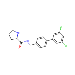 O=C(NCc1ccc(-c2cc(Cl)cc(Cl)c2)cc1)[C@@H]1CCCN1 ZINC000049071762