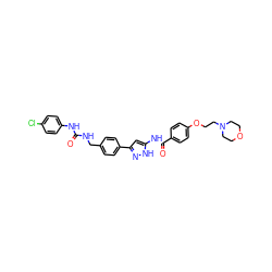 O=C(NCc1ccc(-c2cc(NC(=O)c3ccc(OCCN4CCOCC4)cc3)[nH]n2)cc1)Nc1ccc(Cl)cc1 ZINC000096270652