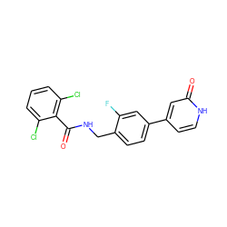 O=C(NCc1ccc(-c2cc[nH]c(=O)c2)cc1F)c1c(Cl)cccc1Cl ZINC000147260082