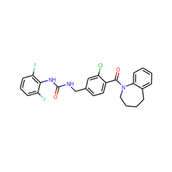 O=C(NCc1ccc(C(=O)N2CCCCc3ccccc32)c(Cl)c1)Nc1c(F)cccc1F ZINC000040848358