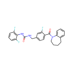 O=C(NCc1ccc(C(=O)N2CCCCc3ccccc32)c(F)c1)Nc1c(F)cccc1F ZINC000040380225