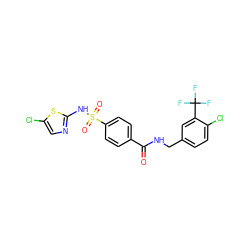 O=C(NCc1ccc(Cl)c(C(F)(F)F)c1)c1ccc(S(=O)(=O)Nc2ncc(Cl)s2)cc1 ZINC000095582637