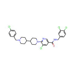 O=C(NCc1ccc(Cl)c(Cl)c1)c1cnc(N2CCC(C3CCN(Cc4ccc(Cl)cc4)CC3)CC2)c(Cl)c1 ZINC000049694961