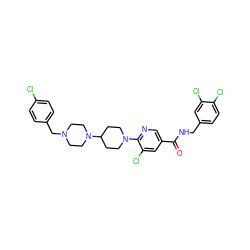 O=C(NCc1ccc(Cl)c(Cl)c1)c1cnc(N2CCC(N3CCN(Cc4ccc(Cl)cc4)CC3)CC2)c(Cl)c1 ZINC000049694556