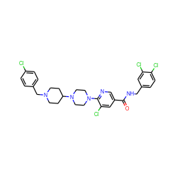 O=C(NCc1ccc(Cl)c(Cl)c1)c1cnc(N2CCN(C3CCN(Cc4ccc(Cl)cc4)CC3)CC2)c(Cl)c1 ZINC000049722574