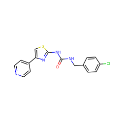 O=C(NCc1ccc(Cl)cc1)Nc1nc(-c2ccncc2)cs1 ZINC000165695266