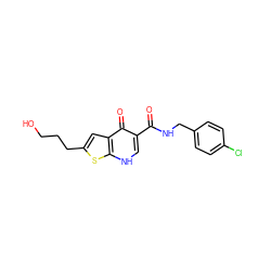 O=C(NCc1ccc(Cl)cc1)c1c[nH]c2sc(CCCO)cc2c1=O ZINC000003926701