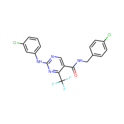 O=C(NCc1ccc(Cl)cc1)c1cnc(Nc2cccc(Cl)c2)nc1C(F)(F)F ZINC000028645313