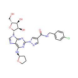 O=C(NCc1ccc(Cl)cc1)c1cnn(-c2nc(N[C@H]3CCCO3)c3ncn([C@@H]4O[C@H](CO)[C@@H](O)[C@H]4O)c3n2)c1 ZINC000028817636