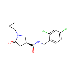 O=C(NCc1ccc(Cl)cc1Cl)[C@H]1CC(=O)N(C2CC2)C1 ZINC000030679767