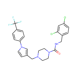 O=C(NCc1ccc(Cl)cc1Cl)N1CCN(Cc2ccn(-c3ccc(C(F)(F)F)cc3)c2)CC1 ZINC000043019953